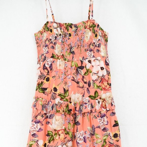 INC Womens Plus Cotton Orange Floral Print Sleeveless Smocked Tiered Midi Dress - Picture 3 of 8